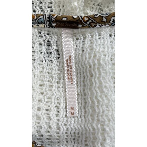 Free People Coverup Top M Hooded Crochet Sleeveless Embroidered Beaded Ivory - Picture 4 of 7